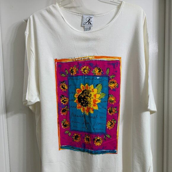 JK America Women's White Shirt with Bright Colored Flower Design Size 22/24 NWT - Picture 1 of 4
